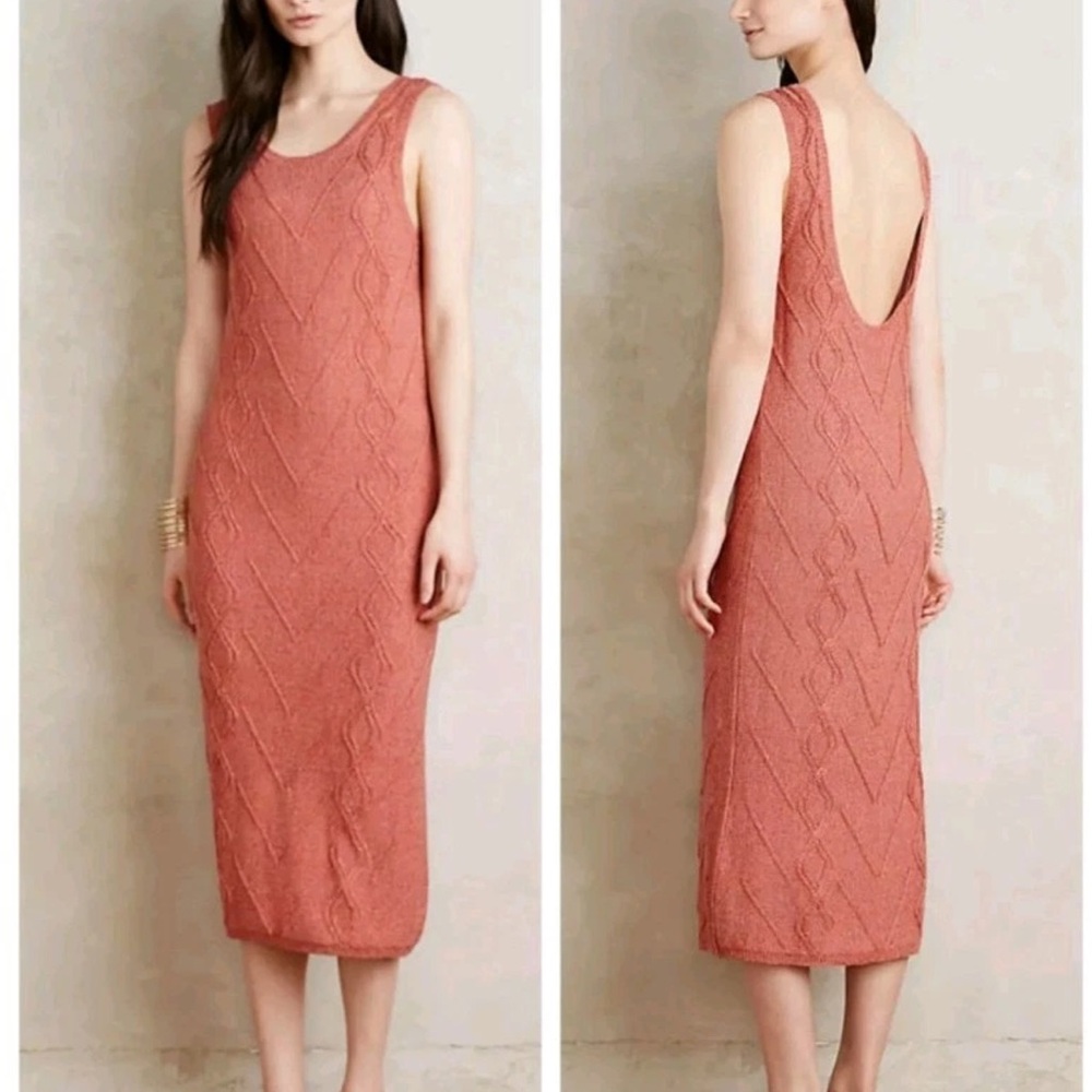 Anthropologie Callahan cable-knit maxi dress in a burnt orange color